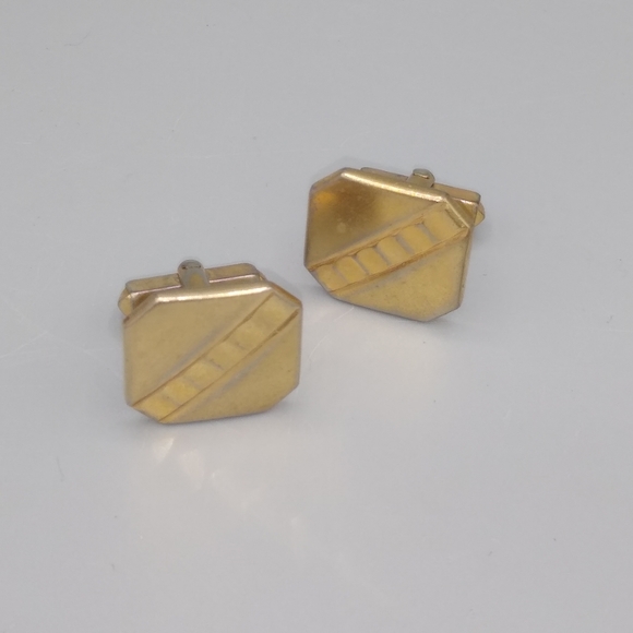 Gold Geometric Pyramid Cuff Links Vintage - Picture 12 of 12